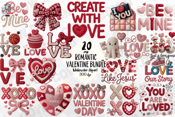 Preview of Romantic Valentine PNG Bundle Valentine sublimation design