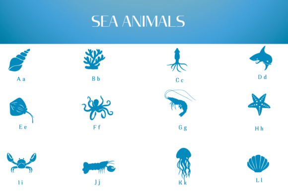 Sea Animals Font PNG with transparent background - Preview 1
