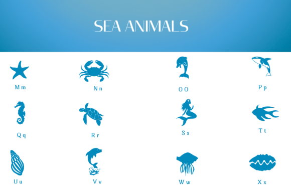 Sea Animals Font PNG with transparent background - Preview 2