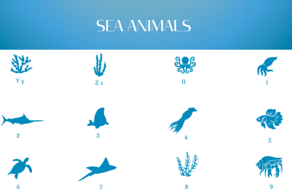 Sea Animals Font PNG with transparent background - Preview 3