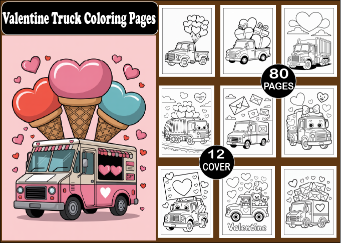 Valentine Truck Coloring Pages for Kids