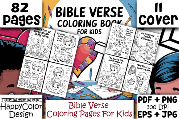 Bible Verse Coloring Pages for Kids Graphic by HappyColor Design ...