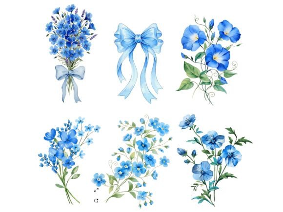 Blue Watercolor Flower Bouquet Illustrat