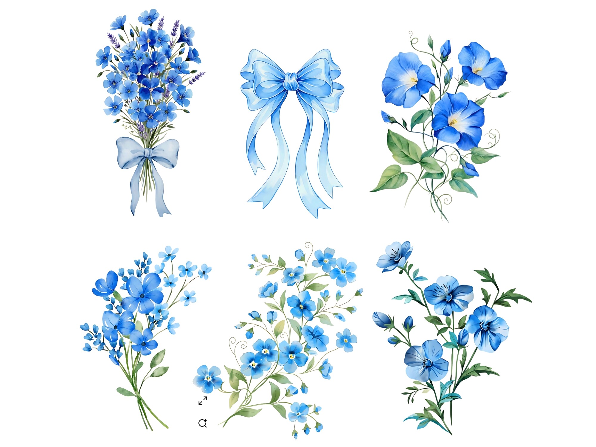 Blue Watercolor Flower Bouquet Illustrat