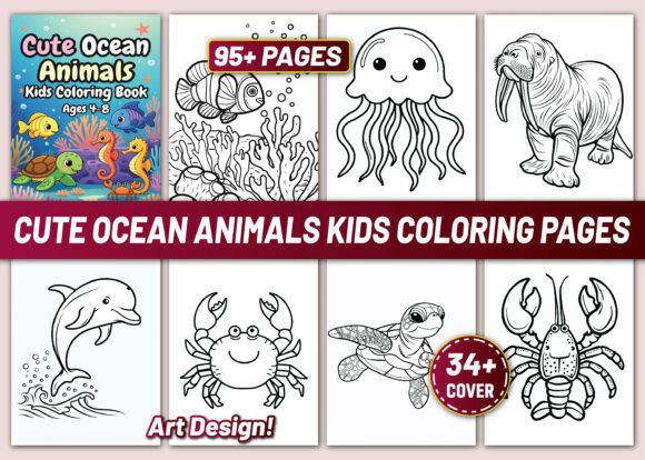CUTE OCEAN ANIMALS KIDS COLORING PAGES