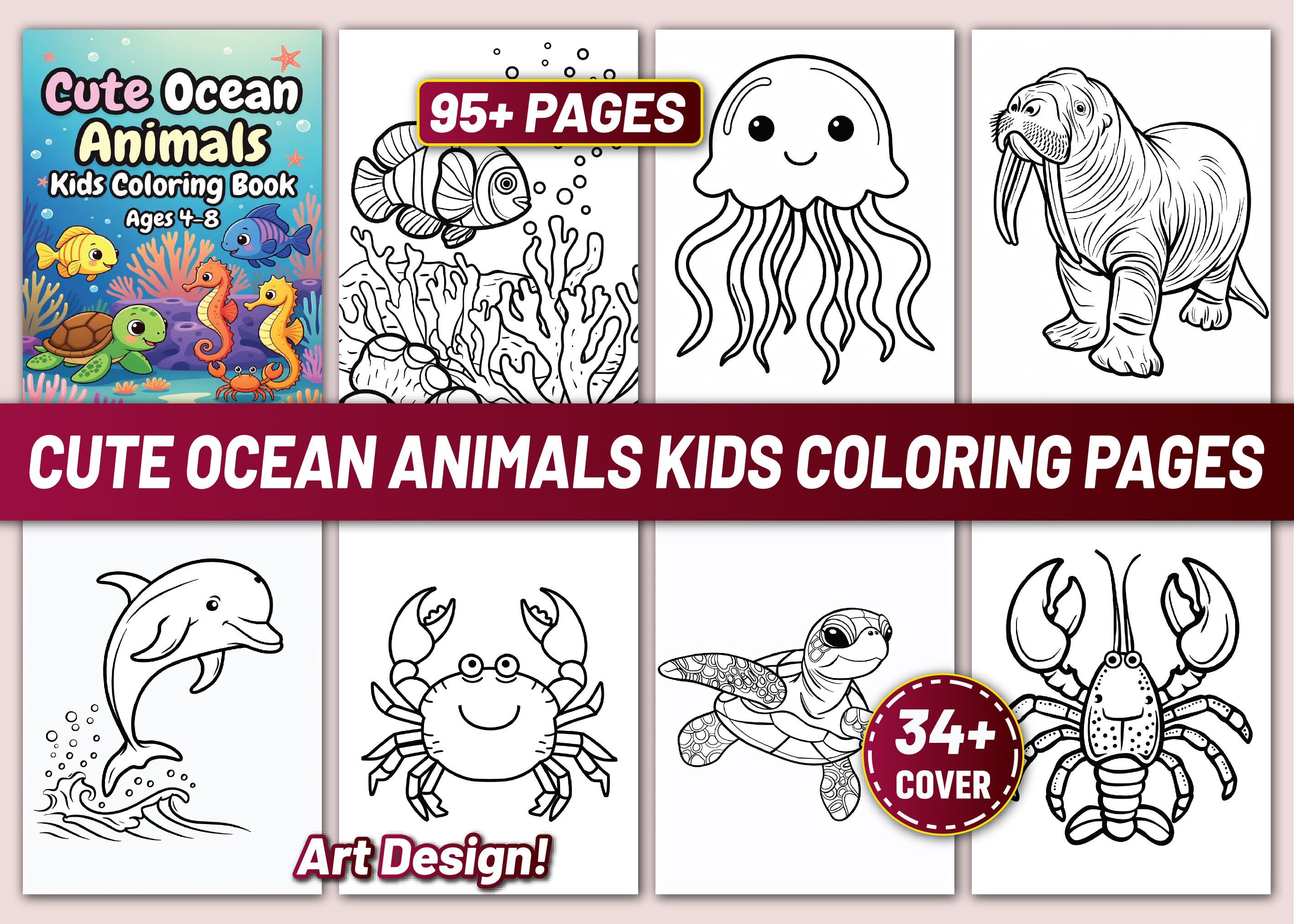 CUTE OCEAN ANIMALS KIDS COLORING PAGES
