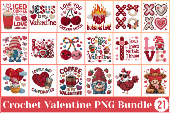 Preview of Crochet Valentine Aesthetic PNG Bundle Valentine sublimation design