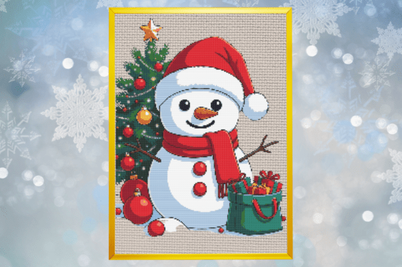 Cute Christmas Snowman with Gifts & Tree