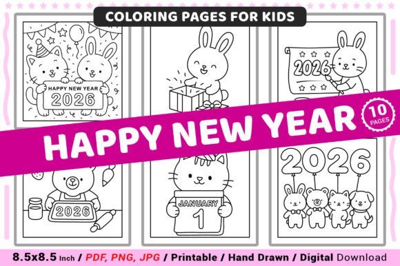 Happy New Year Coloring Pages for Kids
