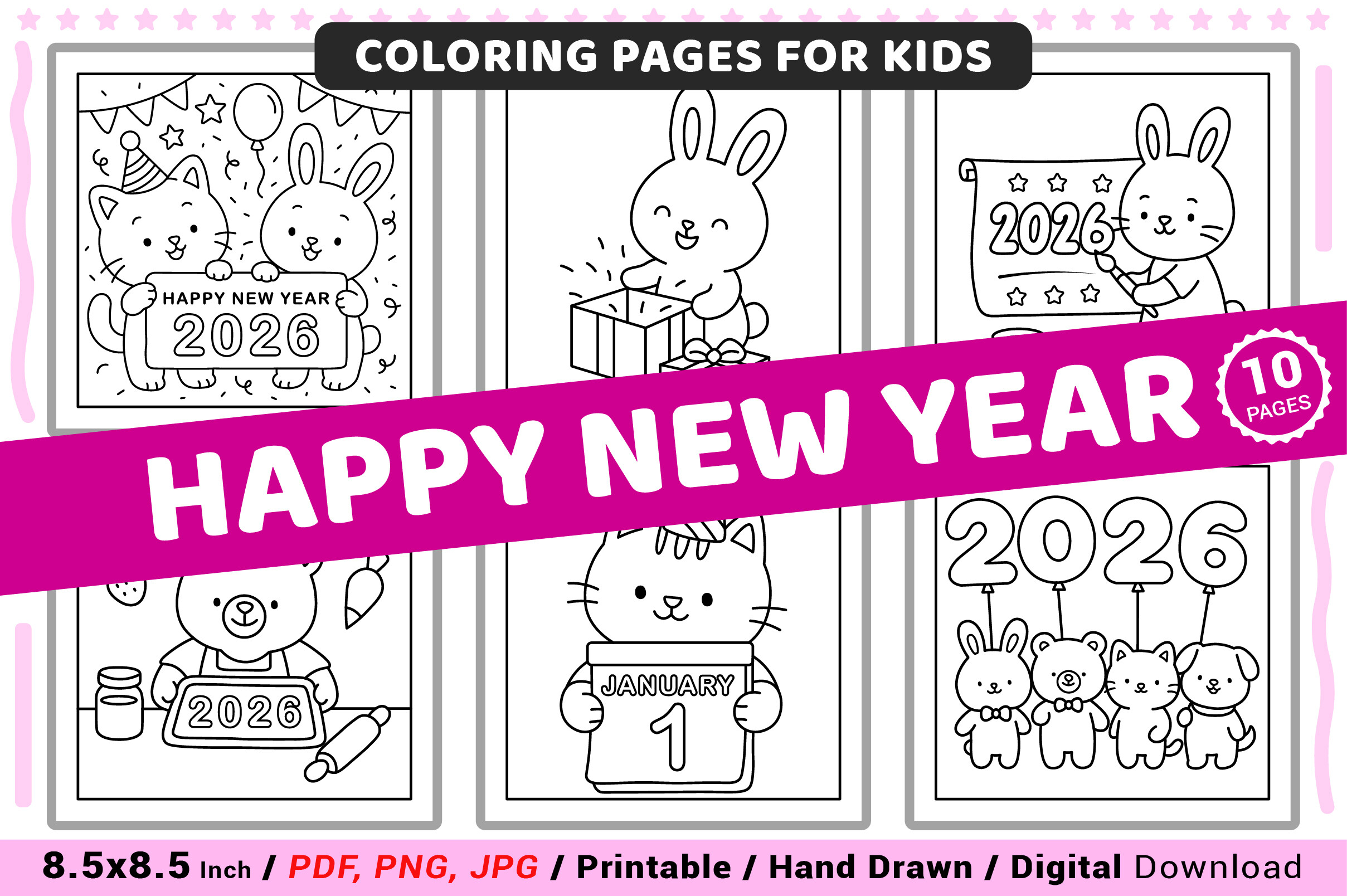 Happy New Year Coloring Pages for Kids