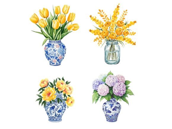 Yellow Watercolor Flower Bouquet Illustr