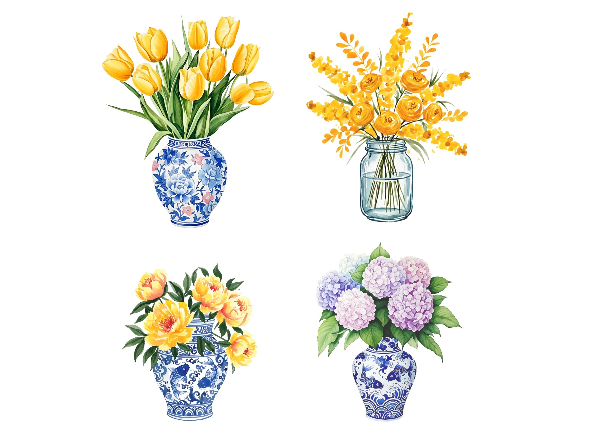 Yellow Watercolor Flower Bouquet Illustr