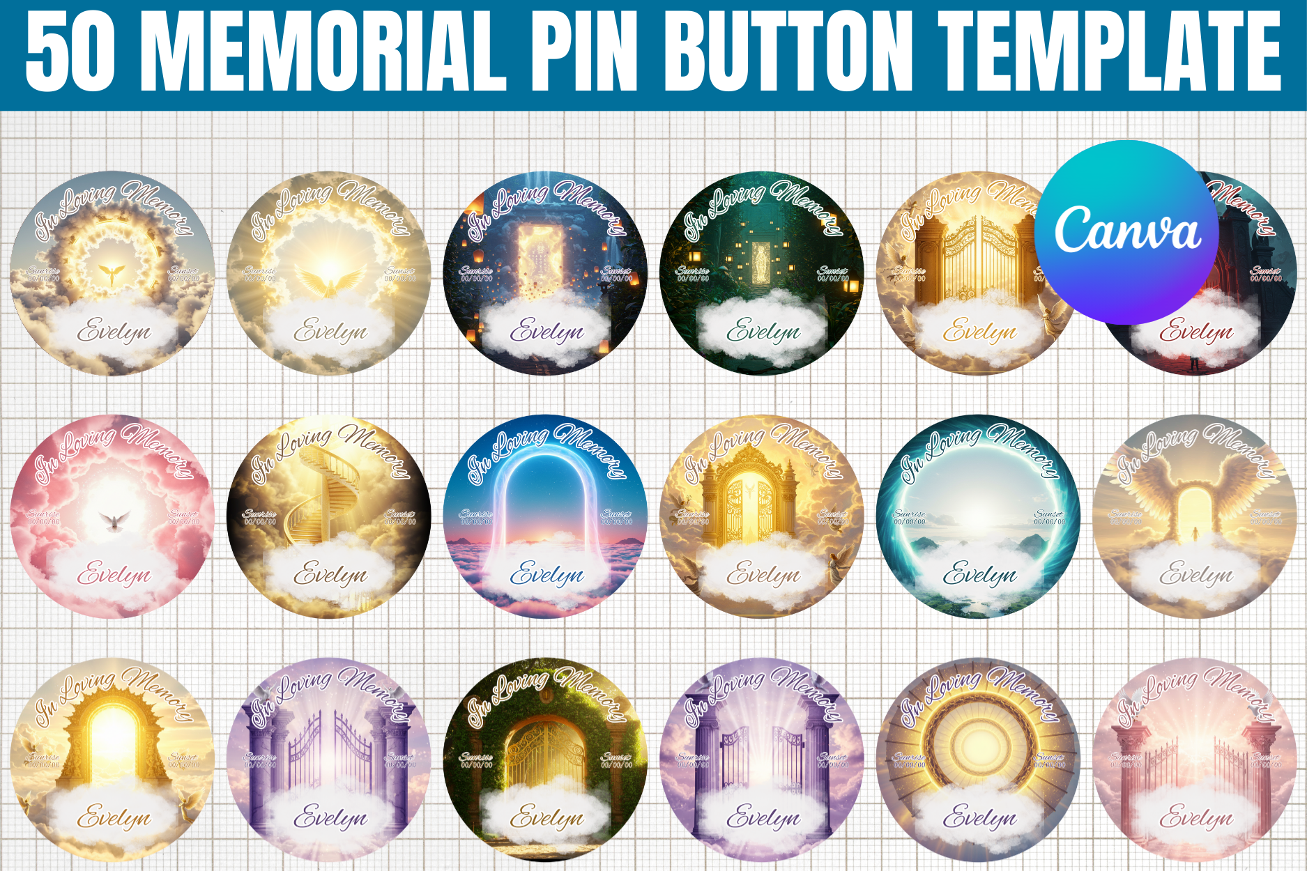 50 Memorial Pin Button Templates