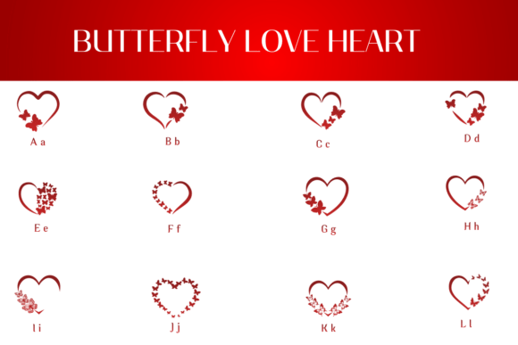 Butterfly Love Heart Font PNG with transparent background - Preview 1