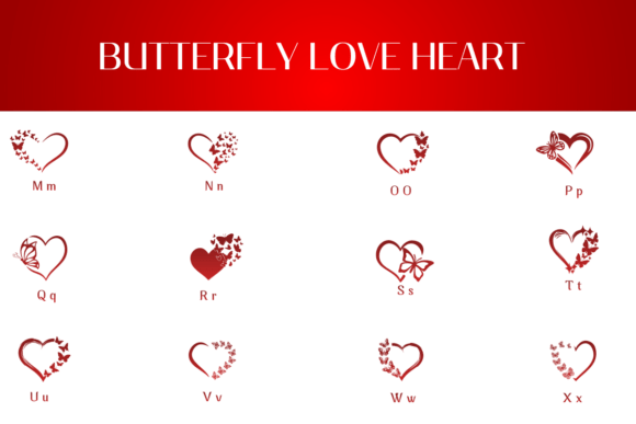 Butterfly Love Heart Font PNG with transparent background - Preview 2