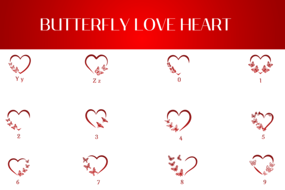 Butterfly Love Heart Font PNG with transparent background - Preview 3