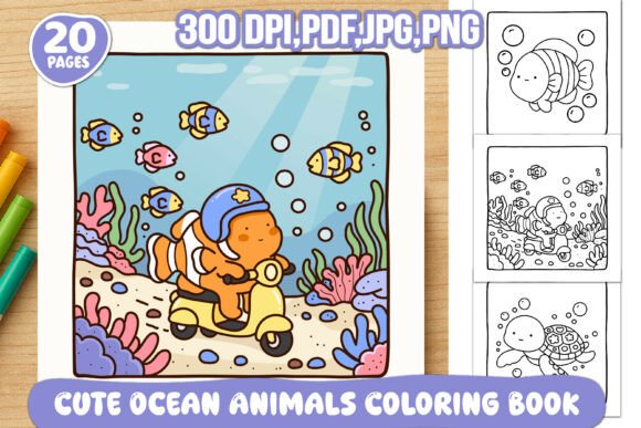 Cute Ocean Animals Coloring Book