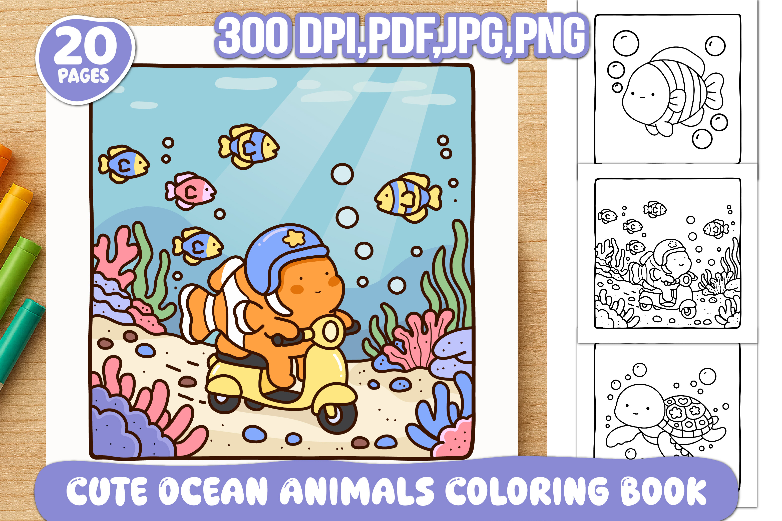 Cute Ocean Animals Coloring Book