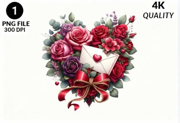 Floral Heart Envelope Valentine PNG