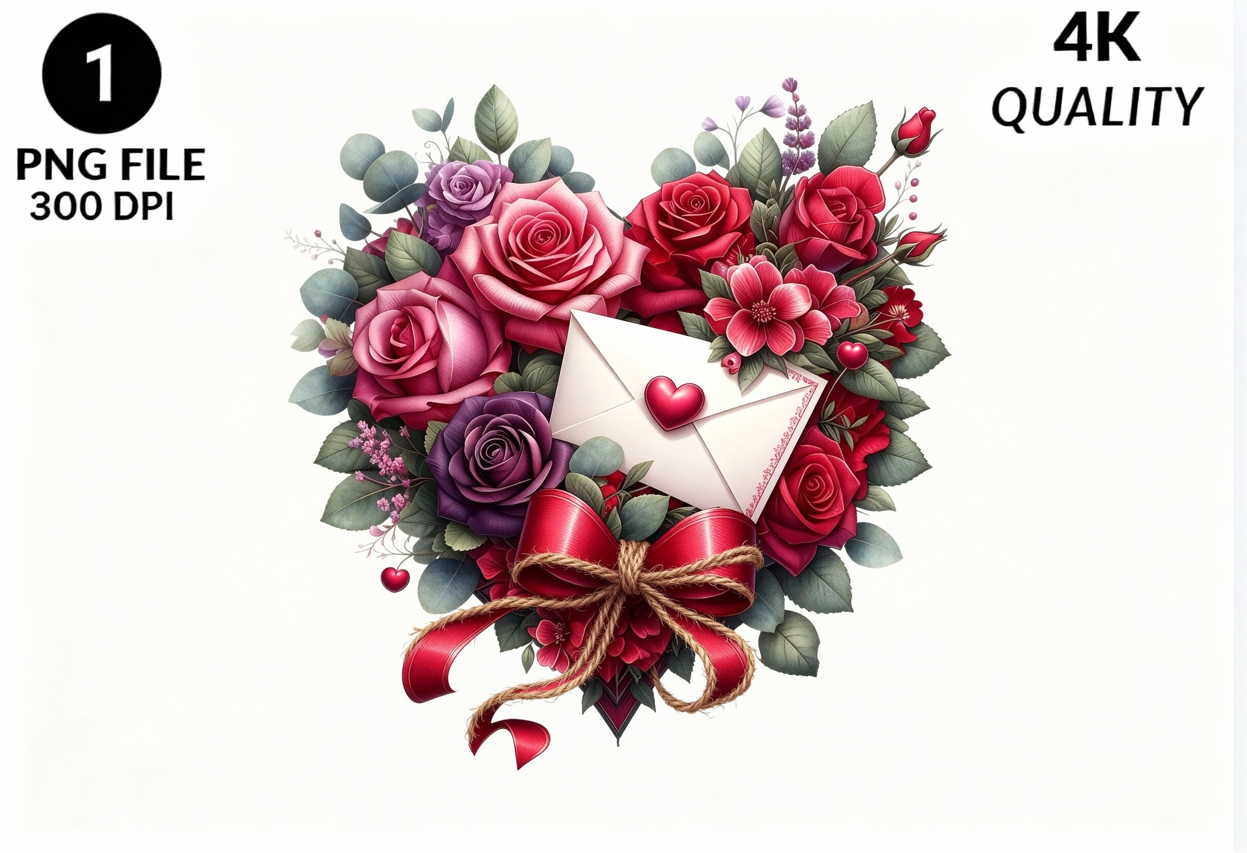 Floral Heart Envelope Valentine PNG