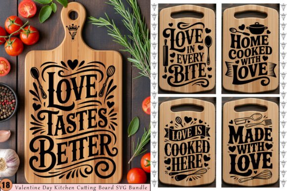 Valentine Kitchen Cutting Board SVG Bundle