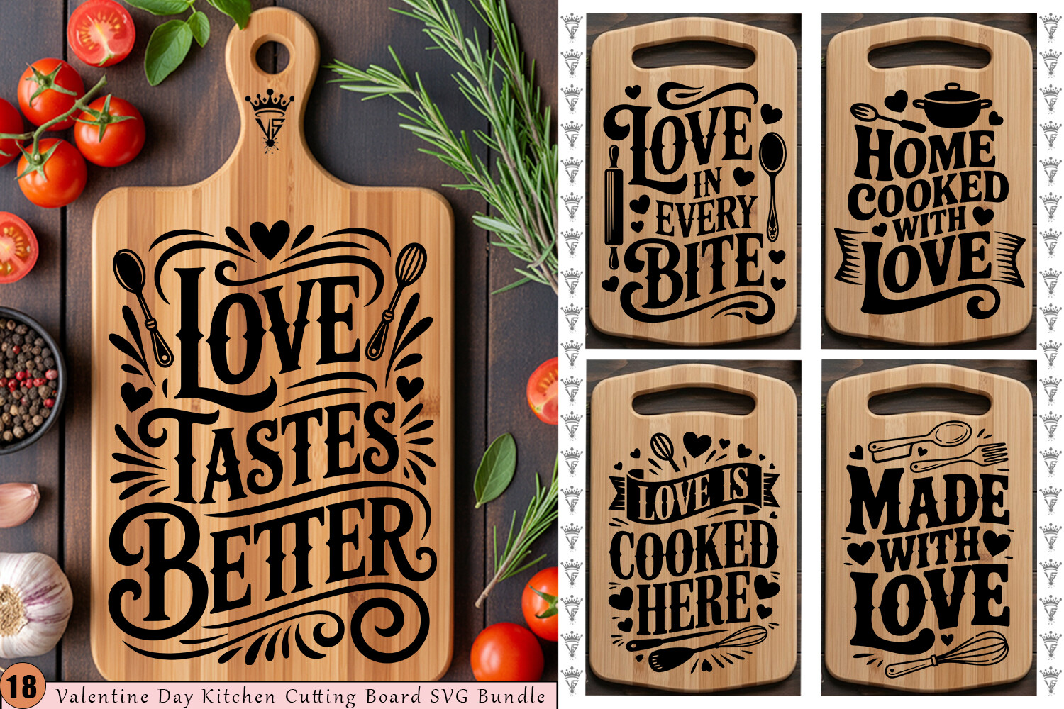 Valentine Kitchen Cutting Board SVG Bundle