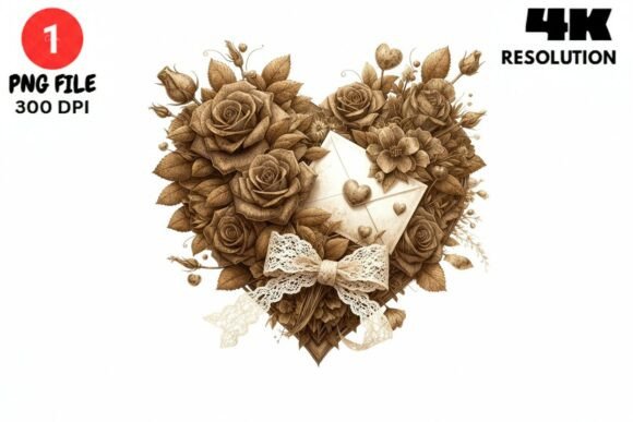 Vintage Rose Heart Love Letter PNG