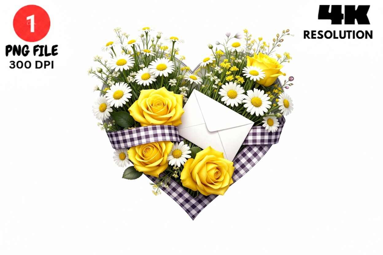 Yellow Rose Daisy Heart Floral PNG