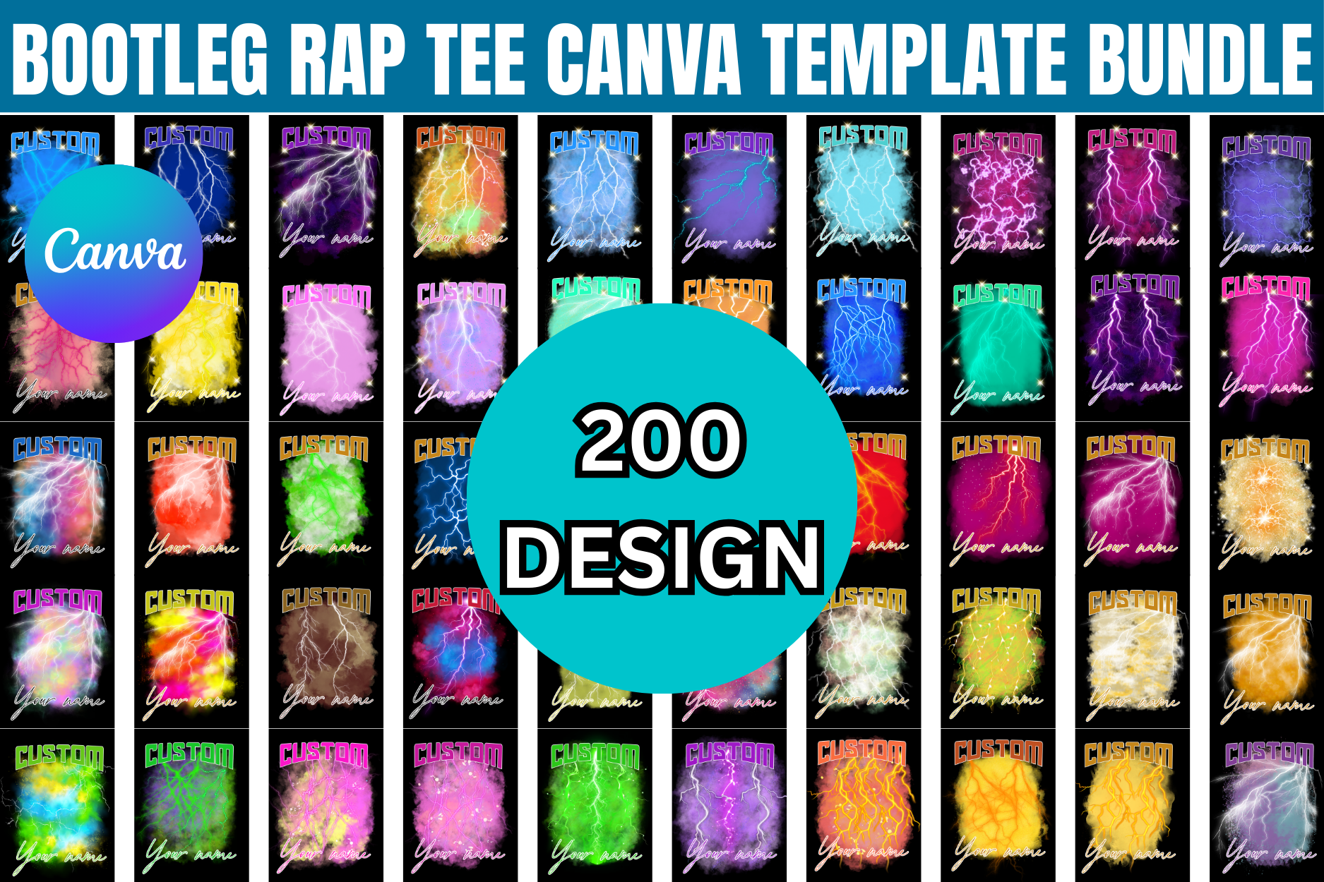 200 Bootleg Rap Tee Canva Template