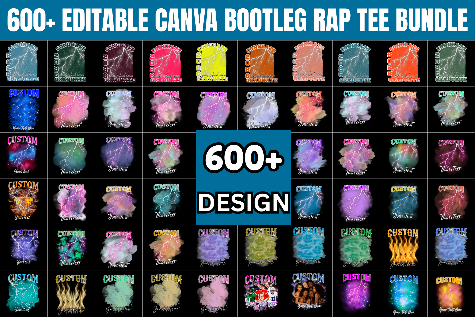 600+ Canva Bootleg Rap Tee Canva Bundle