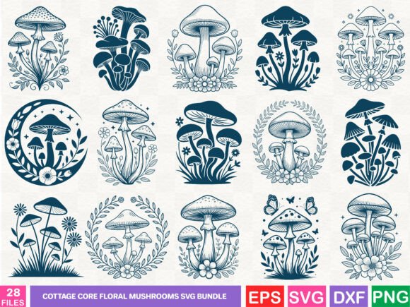 Cottage Core Floral Mushrooms Svg Bundle Grafika Ilustracje do Druku Przez BDdesign