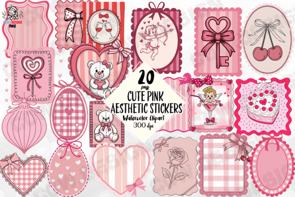 Cute Pink Aesthetic Stickers PNG Graphic by COW.design · Creative Fabrica