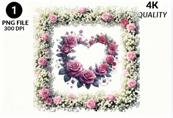 Floral Heart Frame Pink Roses Baby's