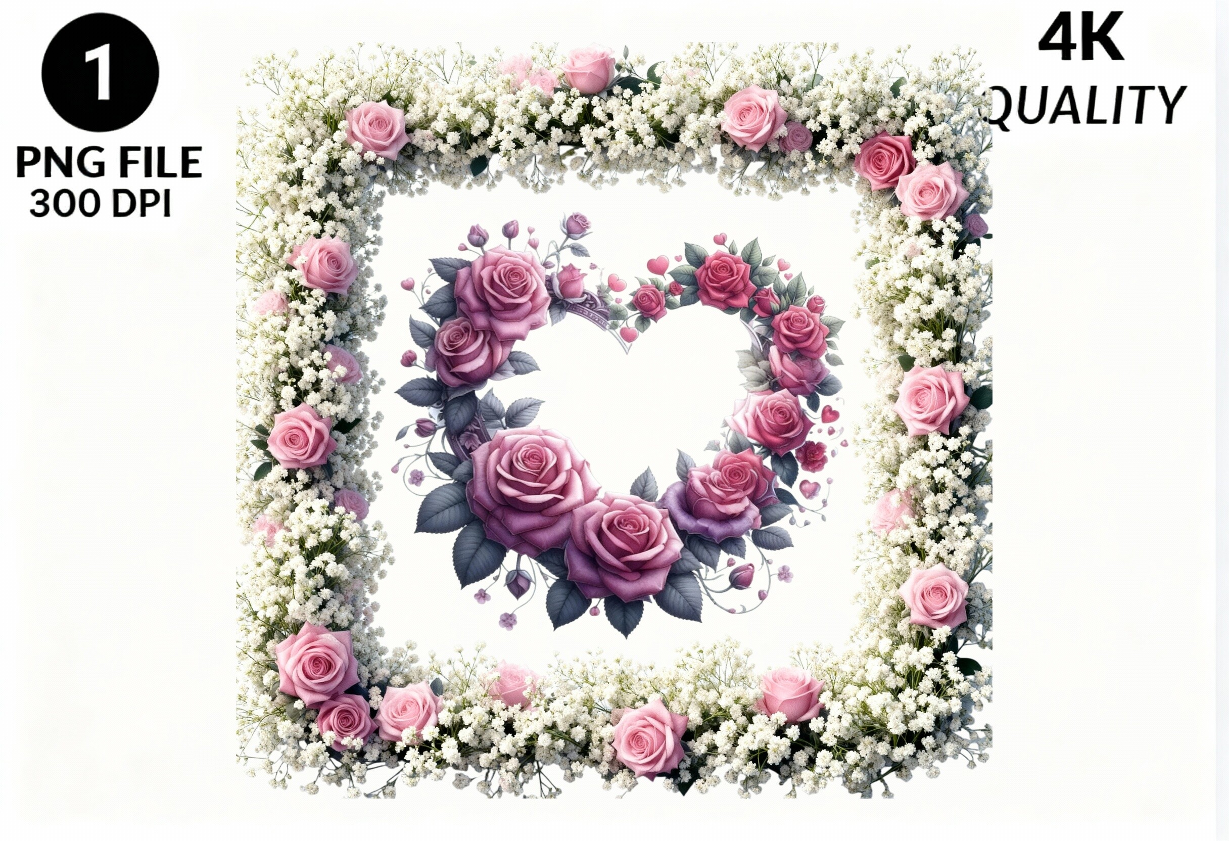 Floral Heart Frame Pink Roses Baby's