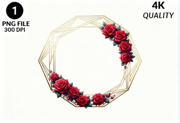 Gold Geometric Rose Wreath PNG Clipart