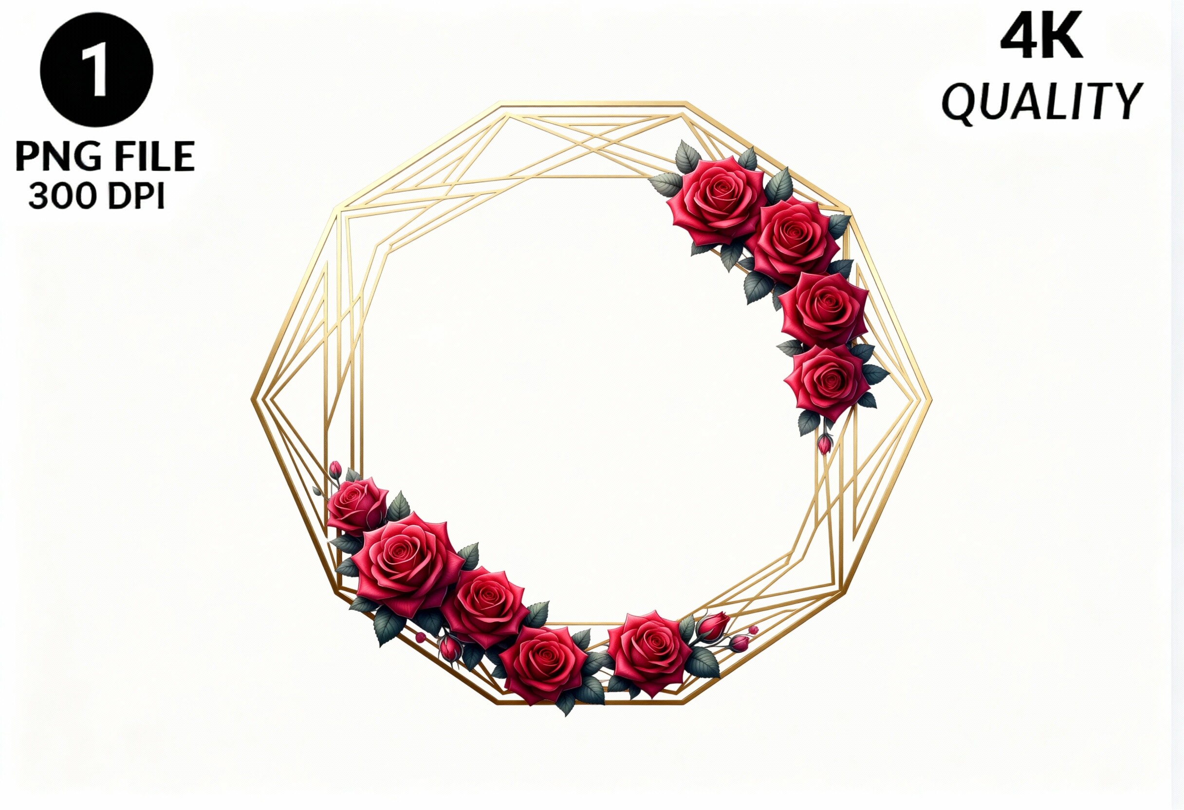 Gold Geometric Rose Wreath PNG Clipart