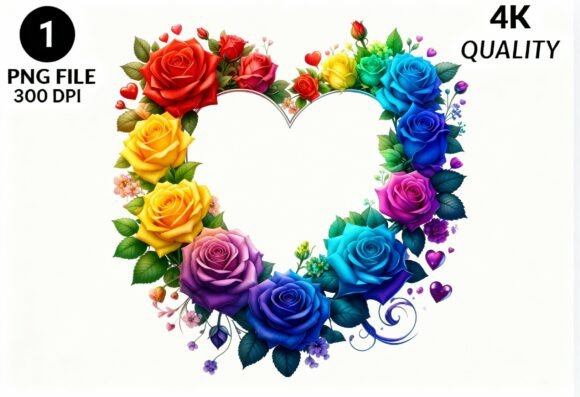 Rainbow Rose Heart Wreath PNG Clipart