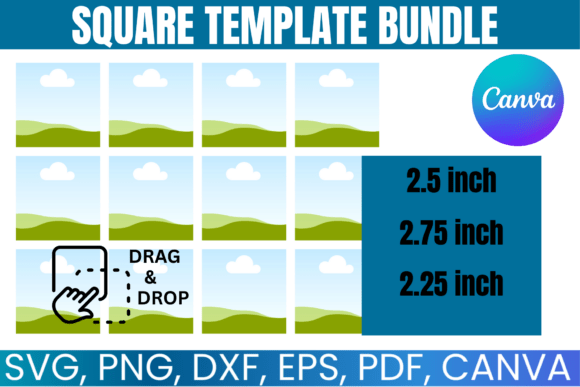 Square template bundle with Canva SVG PNG DXF and PDF files