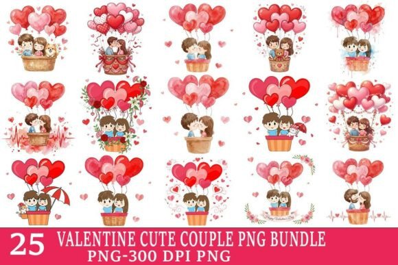 Preview of Valentine Cute Couple PNG Bundle Valentine sublimation design