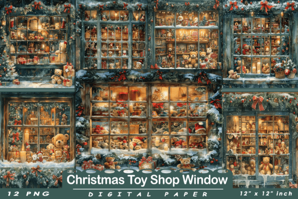 Watercolor Christmas Toy Shop Window