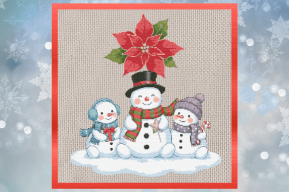 Cute Christmas Snowman Family with Poins