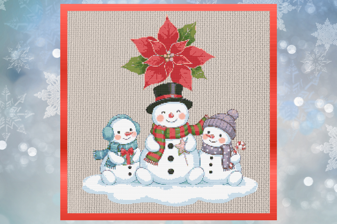 Cute Christmas Snowman Family with Poins
