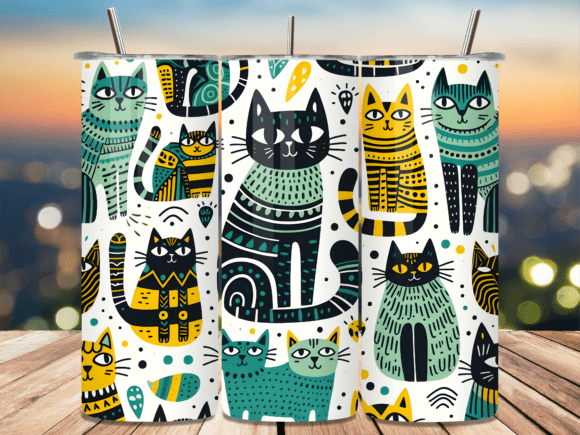 Mid Century Modern Cat Art Tumbler Wrap