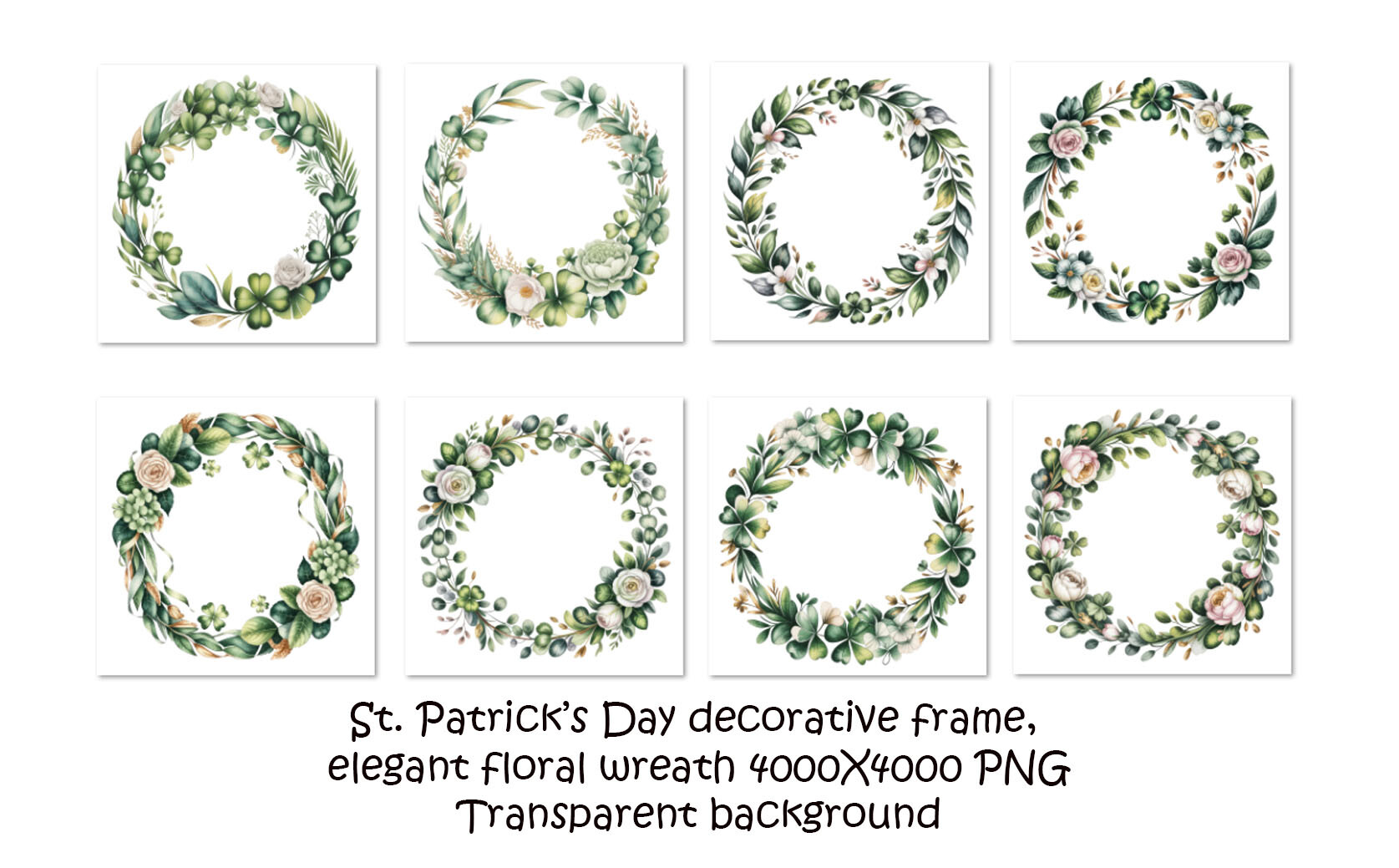 Watercolor Wreath with Green Flowers