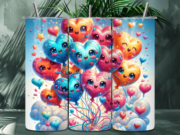 Kawaii Heart Balloon Tumbler Wrap Design Grafik Wraps für Becher Von SAVA STORE