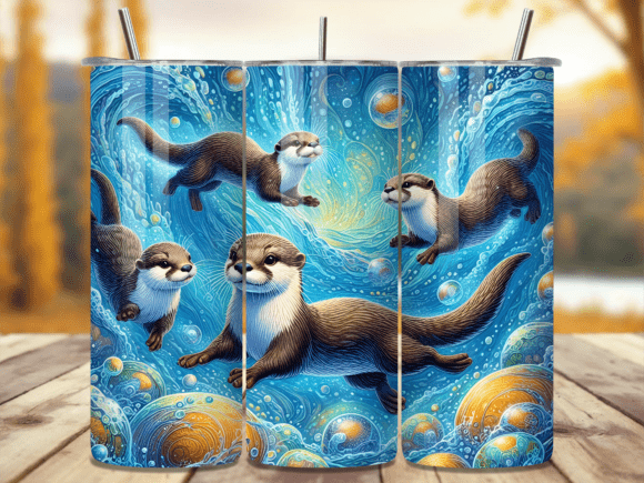 Starry Night Otter Galaxy Tumbler Wrap Graphic Tumbler Wraps By BEE CREATION