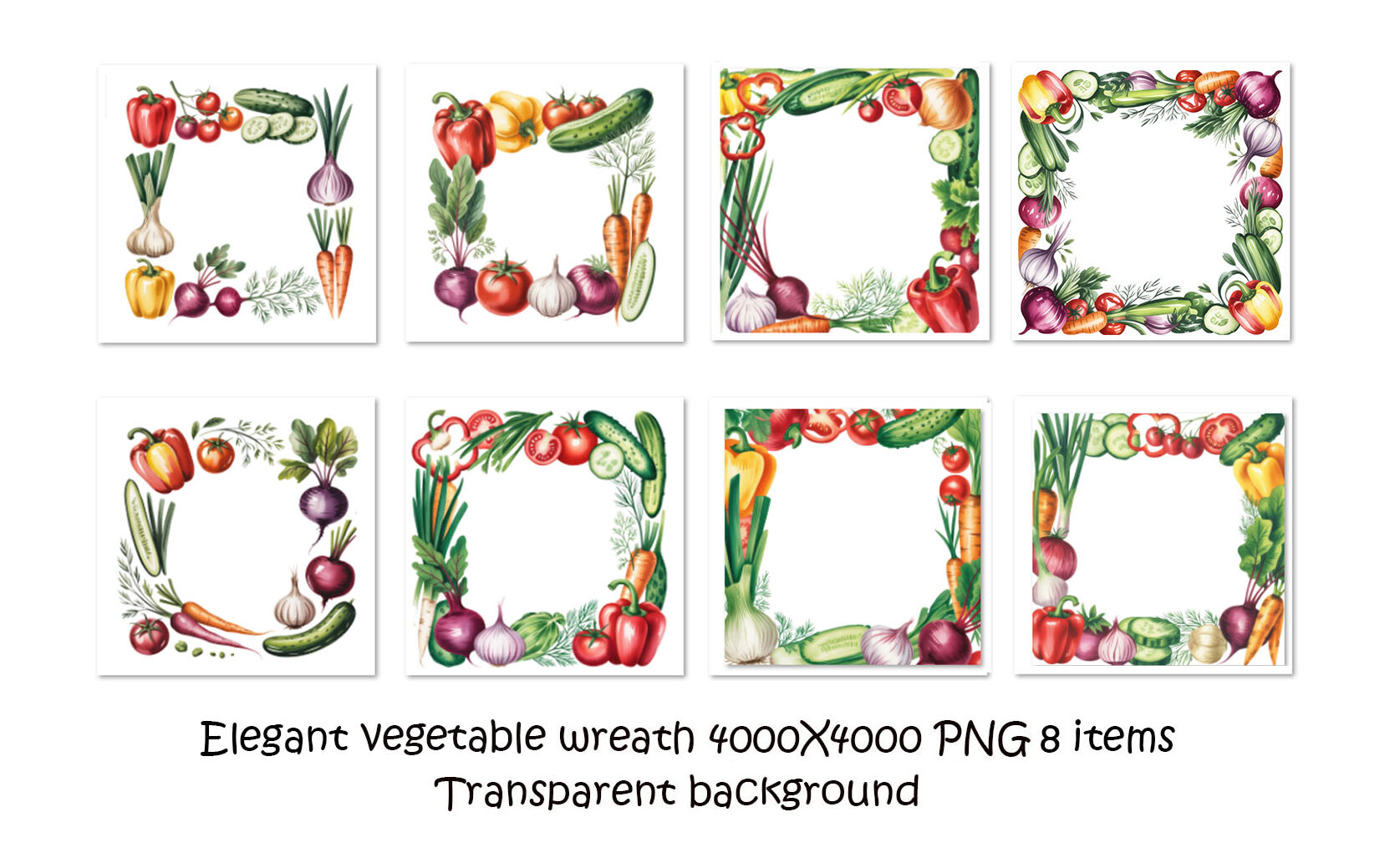Watercolor Vegetables Square Frames