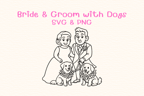 Bride and Groom with Dogs SVG PNG