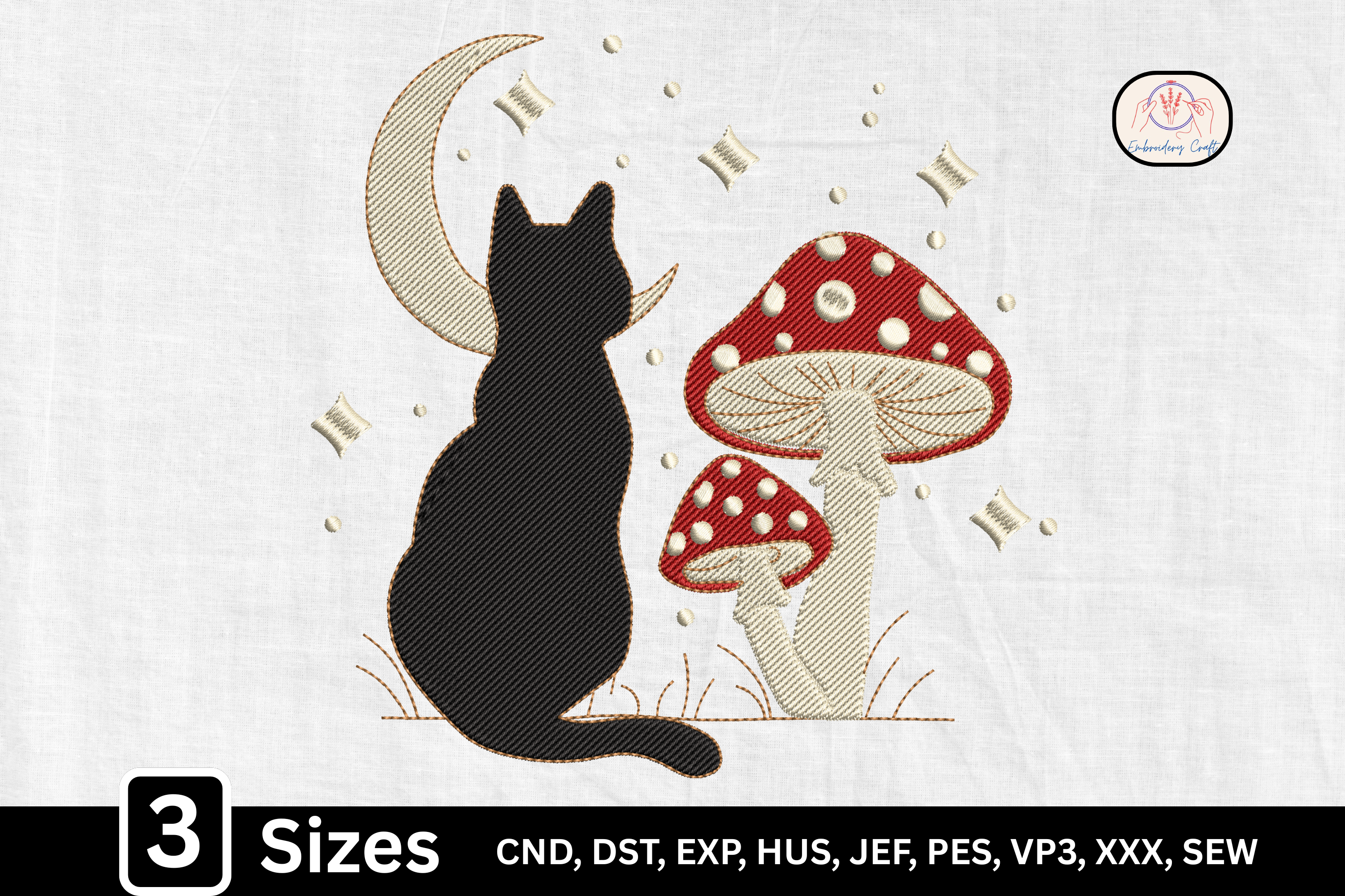 Cottagecore Night Cat Moon Mushroom