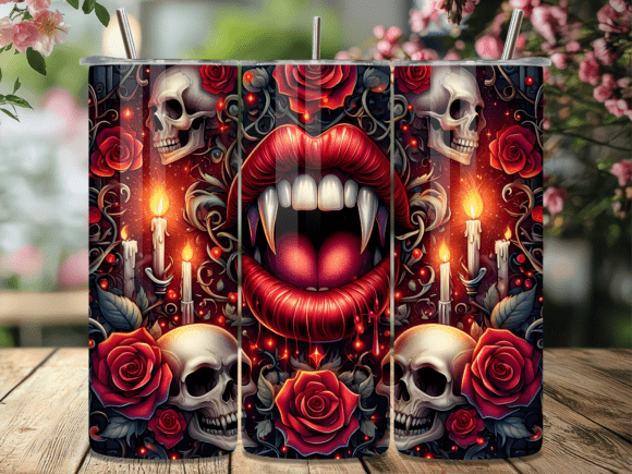 Gothic Vampire Skulls Roses Tumbler Wrap